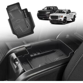 Console Orgaznier with Leather Trim Compatible with Chevy Colorado GMC Canyon Accessories 2022 2021 2015-2020 Armrest Insert Tray (Leather Black)
