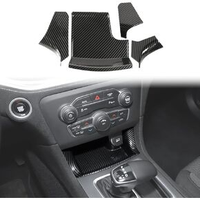 JeCar Interior Accessories Center Console Gear Shift Front Storage Trim Panel for 2011-2020 Dodge Charger, Carbon Fiber, 4PCs