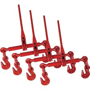 E003A 4 Pack Ratchet Load Binders, Load Chain Binder 3/8"-1/2" with 2 Grab Hooks Tie Down Hauling