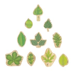 Stacking Leaves - Set of 10 - Ages 12m+ - Wooden Leaf Blocks - Double-Sided - Illustrations Showing Leaves in The Summer and Fall
