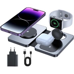 Wireless Charger for iPhon,i-Watch Charger,3 in 1 Wireless Charging Station Compatible with iPhon15/14/13/12,Compatible with i-Watch and Air-Pods, Suitable for Travel, Home, Office