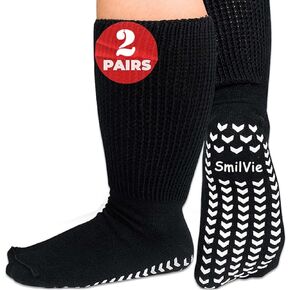 Extra Wide Socks for Swollen Feet Diabetic Socks for Women Men Non-Slip Seamless Socks for AFO & Casts - 2 Pairs Bundle