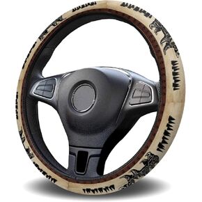 Steering Wheel Cover Vintage Black Bear Pine Tree Silhouettes Steering Wheel Covers Retro Rustic Steering Wheel Protector Car Accessory 15 Inches