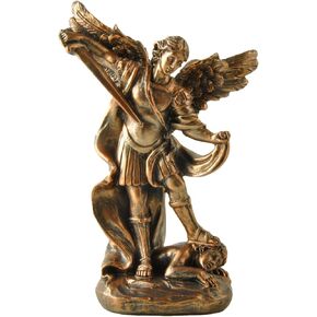 BonzaPicks 11.42in Large Arcangel Saint Michael Statue, Archangel Michael Defeating Satan, St Michael Statue in Resin, Christian Catholic Figurines-Bronze