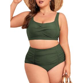 American Trends Womens Plus Size Bikini 2 Piece Plus Size Swimsuits Tummy Control Bathing Suits High Waisted Bikini