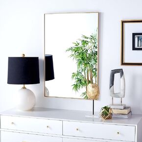 Safavieh Home Collection Harlon Brass 24 x 36-inch Decorative Accent Wall Mirror for Bedroom Living Room Bathroom Entryway