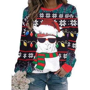 SUPEYA Ugly Christmas Sweatshirt Oversized Women Funny Animal Print Tops Cute Snowflake Graphic Long Sleeve Pullover