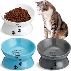 3 قطع من وعاء طعام القطط المرتفع من السيراميك من نوسيني، أطباق صغيرة مائلة وطويلة ومرتفعة للقطط، أطباق تحمي العمود الفقري للقطط، غير قابلة للانزلاق، أوعية تغذية للقطط المنزلية والقطط والحيوانات الصغيرة، 3 ألوان in Kuwait