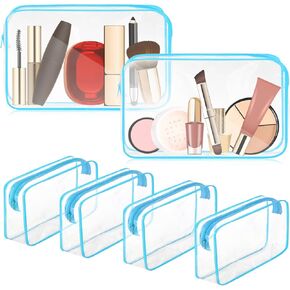 6 Pcs Clear Makeup Bag Clear Toiletry Bags PVC Waterproof Portable Makeup Travel Bag Transparent Cosmetic Bag with Zipper for Women Men Airport Travel Vacation Accessories (Rose Pink,Small)