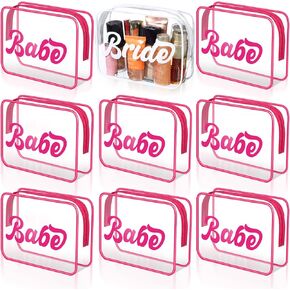 9 Pcs Let's Go Girls Bachelorette Makeup Bags Bride Cosmetic Bags Bridesmaid Gifts Purse PVC Clear Bride Toiletry Bags with Zipper for Women Cowgirl Party Wedding Bridal Shower