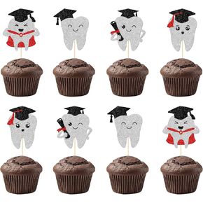 Dental Graduation Cupcake Toppers, Dentist Grad Cupcake Toppers, Congrats Dentist, Future Dentist, Dental Scool Graduation Tooth Cake Picks, 24Pcs