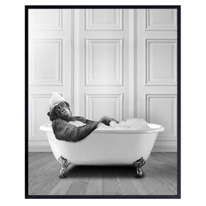 Funny Bathroom Decor for Men, Women - Cute Modern Bathroom Accessories - Bathroom Pictures - Bath Wall Decor - Monkey Chimp Wall Art - Cool Unique Bathroom Sign - Powder Room - Guest Bathroom Poster