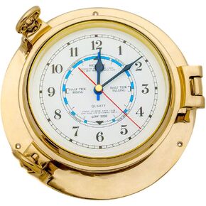 Nagina International 5.1/2" Diameter Solid Brass Porthole Tide Clock.