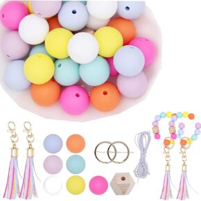 Baseball Silicone Beads for Keychain Making, 15mm Sport Silicone Beads Bulk with Tassel for Key Chain (Baseball)