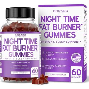 Night Time Fat Burner Gummies (60 Count) Weight Loss Gummies & Metabolism Gummies - Sugar Free - Delicious Raspberry Flavor - Melatonin Sleep Gummy - Vegan - 3rd Party Tested - USA Made - (60 Gummies)
