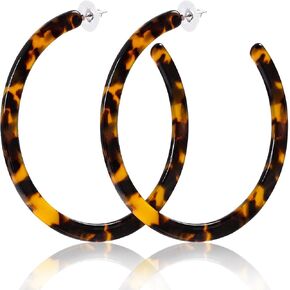 Resin Hoop Earrings Mottled Tortoiseshell Acrylic Earrings Round Circle Boho Statement Earrings for Women(B: 1 Tortoiseshell Large)