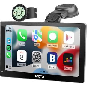 ATOTO 7 بوصة QLED ستيريو سيارة محمول، CarPlay لاسلكي وAndroid Auto، شاشة لمس مضادة للوهج وراديو سيارة بلوتوث، تعتيم تلقائي، GPS Navi، MirrorLink، AUX/FM/MIC، جهاز تحكم عن بعد، P507SD-S01