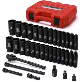 MIXPOWER 36-Piece 1/2-Inch Drive Deep Impact Socket Master Set with 10-inch Quick-release Ratchet Handle & Accessories, 3/8" - 1-1/4", 10-32MM, Deep, SAE&Metric, CR-V Steel