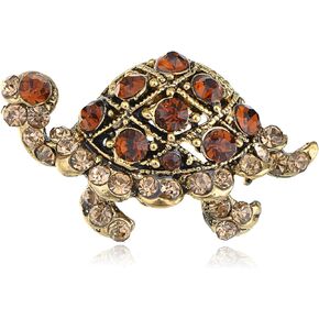 Alilang Golden Tone Light Brown Iridescent Colored Rhinestones Turtle Tortoise Shell Brooch Pin