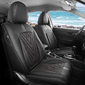 FREESOO Car Seat Covers Full Set, Universal Seat Covers for Cars, Car Seat Protector Waterproof Nappa Leather Seat Cushion Fit for Most Cars Black