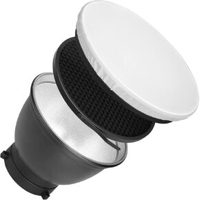 7" Standard Reflector Bowens Mount, Diffuser Lamp Shade Dish with 60° Degree Honeycomb Grid and White Soft Cloth for Studio Strobe Flash Light Speedlite.