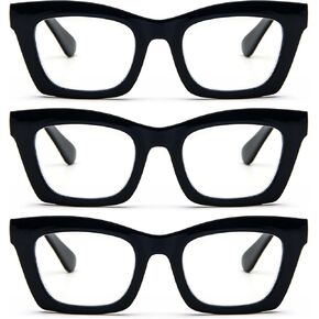 REAVEE 3 Pack Oprah Style Reading Glasses for Women,Blue Light Blocking Cute Oversized Square Computer Readers Spring Hinge