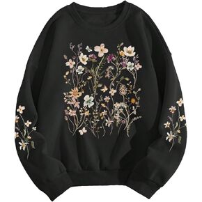 WDIRARA Women's Floral Print Round Neck Thermal Sweatshirt Casual Pullovers Long Sleeve Top