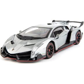 Diecast Car for Lambo Veneno Model Car 1/24 Scale Sports Toy Vehicle Door Can be Opened Toy Car Front Wheel Steerable (Gray)