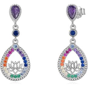 Lotus Earrings for Women Sterling Silver Chakra Lotus Flower Dangle Drop Earrings Yoga Jewelry Gifts for Women Girls