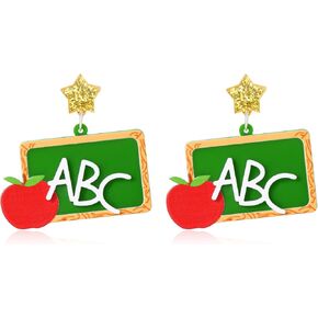 RareLove Teacher Earrings, Acrylic Red Apple ABC Green Blackboard Fun Cute Earrings for Teachers Lightweiht Valentine's Day Gifts