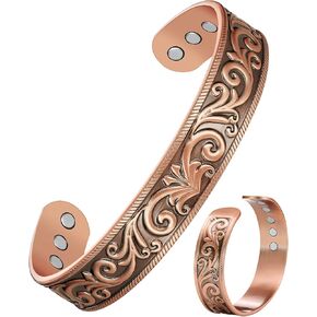 Feraco Copper Magnetic Bracelets for Men Women with Healing Magnets, Tree of Life Pattern, 99.99% Pure Solid Copper Therapy Cuff Bangle, Health Jewelry Gift