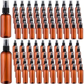 Mifoci 100 Pcs Plastic Spray Bottles 4 oz 2 oz Small Mist Spray Bottles Bulk for Essential Oils Fine Mist Sprayer Reusable Portable Travel Containers for Perfume Cleaning Samples(Amber, Black)
