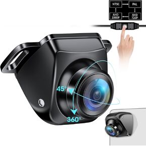 AHD 1080P Backup Camera 【4 Signal Switch】 360° Rotatable Back up Camera for Cars,170° Reverse Camera Night Vision IP69K Waterproof Front/Side/Rear View Camera for Truck/RV/Vehicle, 2 Back Covers