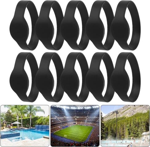 RFID Card Reader, Contactless RFID Proximity Smart Card, RFID Wristband Silicone Bracelet Waterproof IC Card for Swimming Pool Sauna Room (10pcs)(Black) in Saudi Arabia