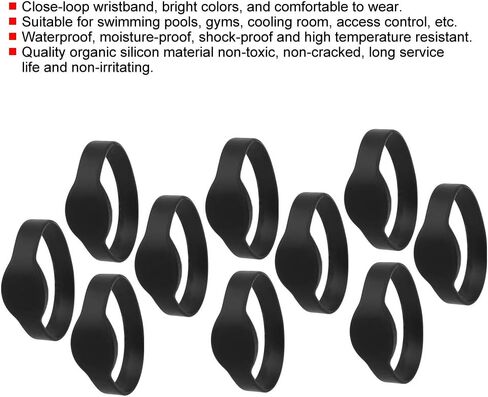 RFID Card Reader, Contactless RFID Proximity Smart Card, RFID Wristband Silicone Bracelet Waterproof IC Card for Swimming Pool Sauna Room (10pcs)(Black) in Saudi Arabia