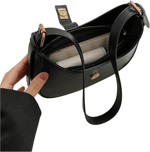 GORGLITTER Wonen's Metal Decor Crescent Shoulder Bags Leather Handbag Crossbody Bag Zipper Underarm Bag in Saudi Arabia