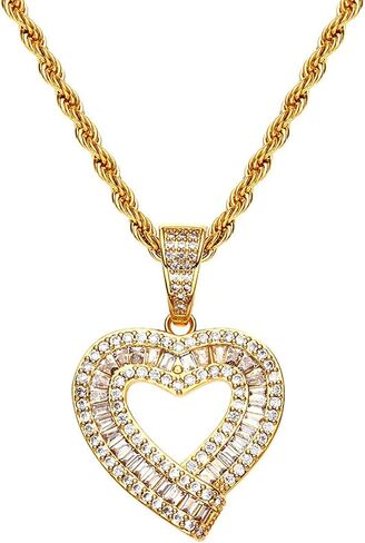 Gold Heart Necklaces 14k Gold Necklace for Women Girls Cute Dainty Necklace Cubic Zirconia Love Necklace Bling Jewelry Women Mothers Day Gifts Hip Hop Gold heart Jewelry in Kuwait