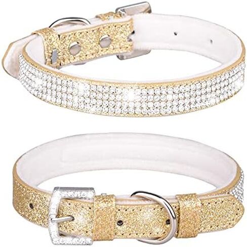 Rhinestone Dog Collar, Cute Dazzling Sparkling Leather Dog Cat Rhinestone Collar Crystal Diamond Pet Dog Puppy Collar (S:21-27cm, Blue) in Kuwait