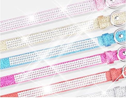 Rhinestone Dog Collar, Cute Dazzling Sparkling Leather Dog Cat Rhinestone Collar Crystal Diamond Pet Dog Puppy Collar (S:21-27cm, Blue) in Kuwait