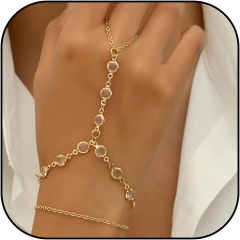 Hand Chain Bracelet Ring Bracelet Butterfly Finger Ring for Women Girls Rhinestone Hand Chain Ring Bracelets for Women Trendy Stuff in Saudi Arabia