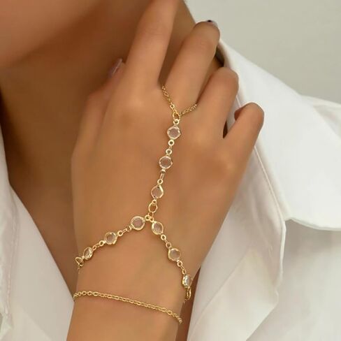 Hand Chain Bracelet Ring Bracelet Butterfly Finger Ring for Women Girls Rhinestone Hand Chain Ring Bracelets for Women Trendy Stuff in Saudi Arabia