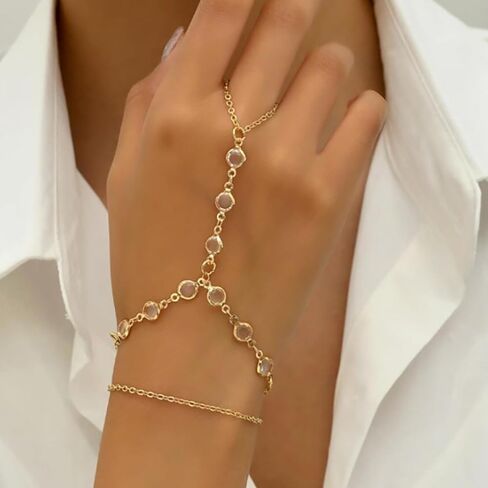 Hand Chain Bracelet Ring Bracelet Butterfly Finger Ring for Women Girls Rhinestone Hand Chain Ring Bracelets for Women Trendy Stuff in Saudi Arabia
