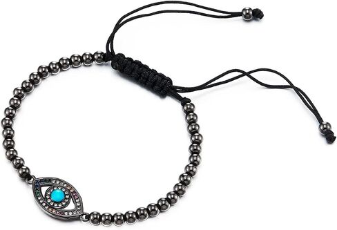 COOLSTEELANDBEYOND Womens Bead Chain Bracelet with Colorful Cubic Zirconia Protection Evil Eye, Adjustable in Saudi Arabia