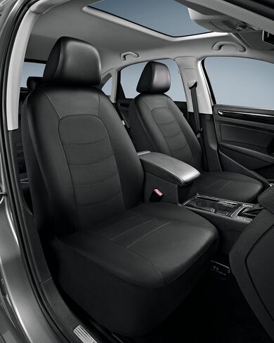 أغطية مقاعد السيارة من الجلد الصناعي من PIC AUTO، مجموعة كاملة من أغطية مقاعد السيارات باللون الأسود، مقاعد أمامية وخلفية، وسادة هوائية متوافقة عالميًا تناسب معظم السيارات وسيارات الدفع الرباعي والشاحنات والشاحنات الصغيرة in Kuwait