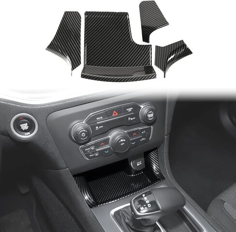 JeCar Interior Accessories Center Console Gear Shift Front Storage Trim Panel for 2011-2020 Dodge Charger, Carbon Fiber, 4PCs in Saudi Arabia