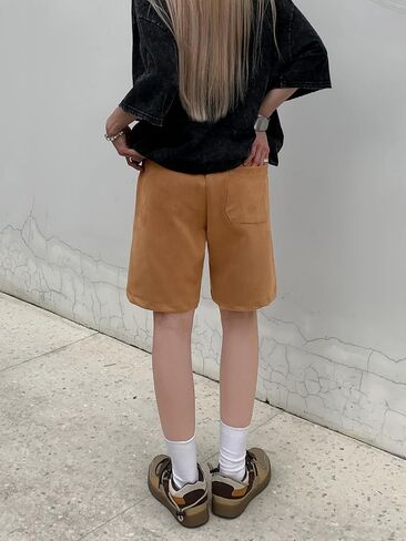 Women Summer Casual Shorts Faux Suede Short Pants Elastic Waist Drawstring Hiking Bermuda Cargo Shorts in Saudi Arabia
