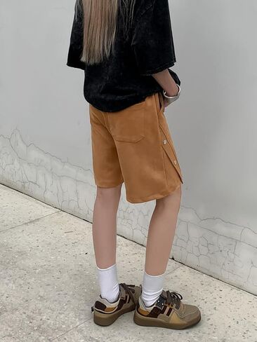 Women Summer Casual Shorts Faux Suede Short Pants Elastic Waist Drawstring Hiking Bermuda Cargo Shorts in Saudi Arabia