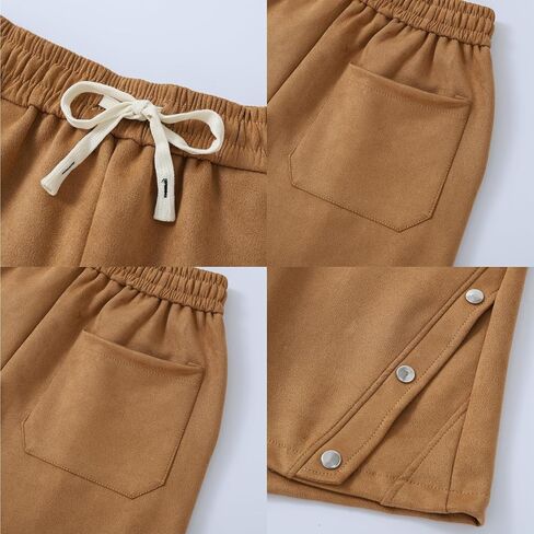 Women Summer Casual Shorts Faux Suede Short Pants Elastic Waist Drawstring Hiking Bermuda Cargo Shorts in Saudi Arabia