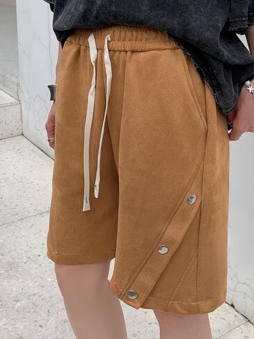 Women Summer Casual Shorts Faux Suede Short Pants Elastic Waist Drawstring Hiking Bermuda Cargo Shorts in Saudi Arabia