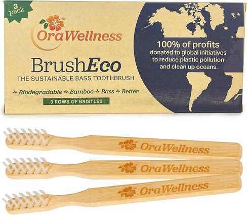 Bamboo Toothbrush, Sustainable BrushEco Bass Toothbrush with 3 Rows, Biodegradable Wooden Toothbrush for Healthy Mouth, Gums & Teeth, Reducing Gum Disease, BPA Free & Made in USA - 3 Pack in Saudi Arabia